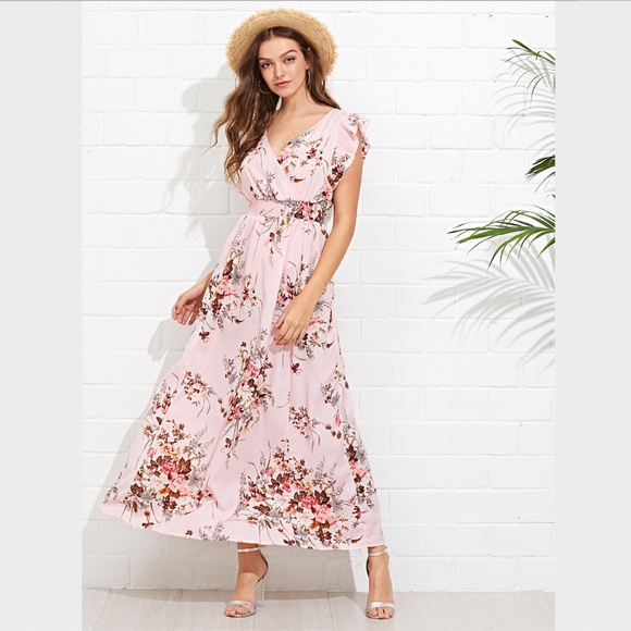 Rouge! Dresses & Skirts - Boho Ruffle Sleeve Ruched Waist Floral Long Dress
